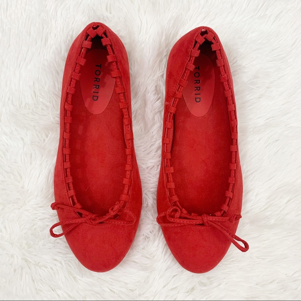TORRID • Red “Whip Stitch” Microsuede Ballet Flats